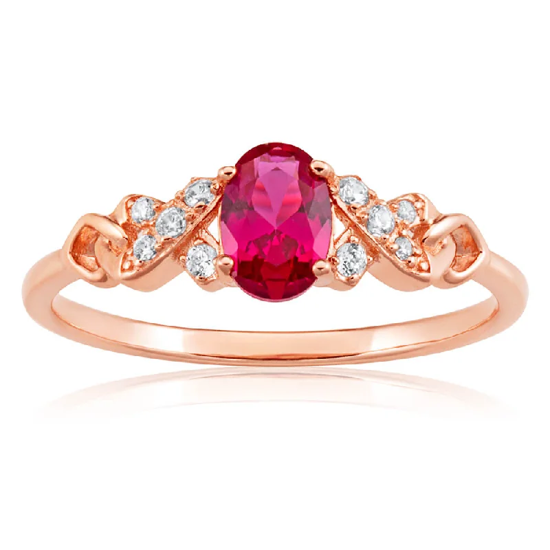 vintage gold engagement ring Rose Gold Plated Sterling Silver Created Ruby + Cubic Zirconia Ring
