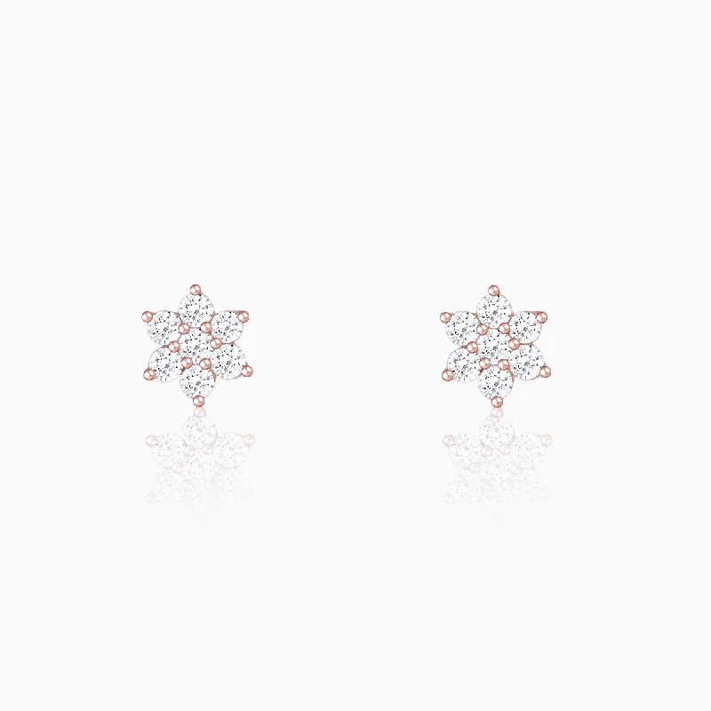 Rose Gold Shining Flower Studs