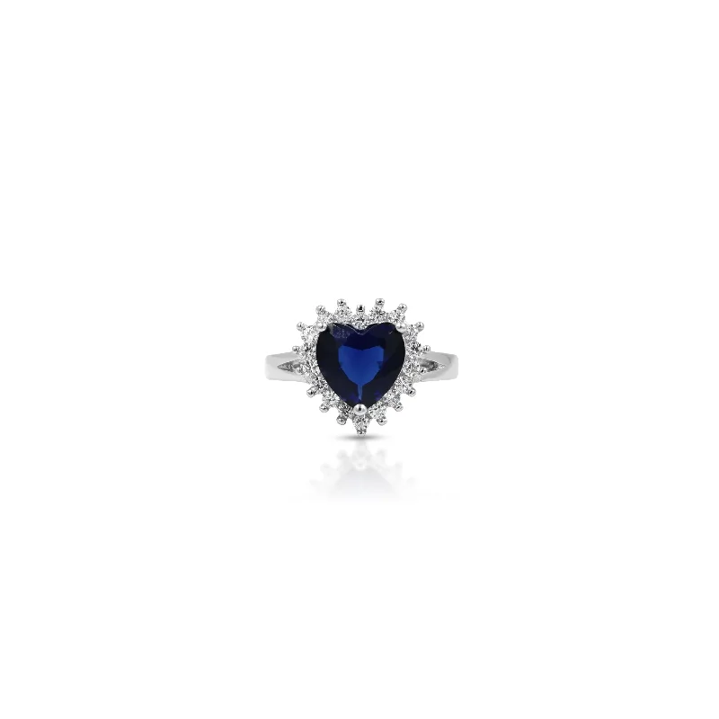 celestial moon and star necklace Royal Blue Heart Shape Design Silver Ring