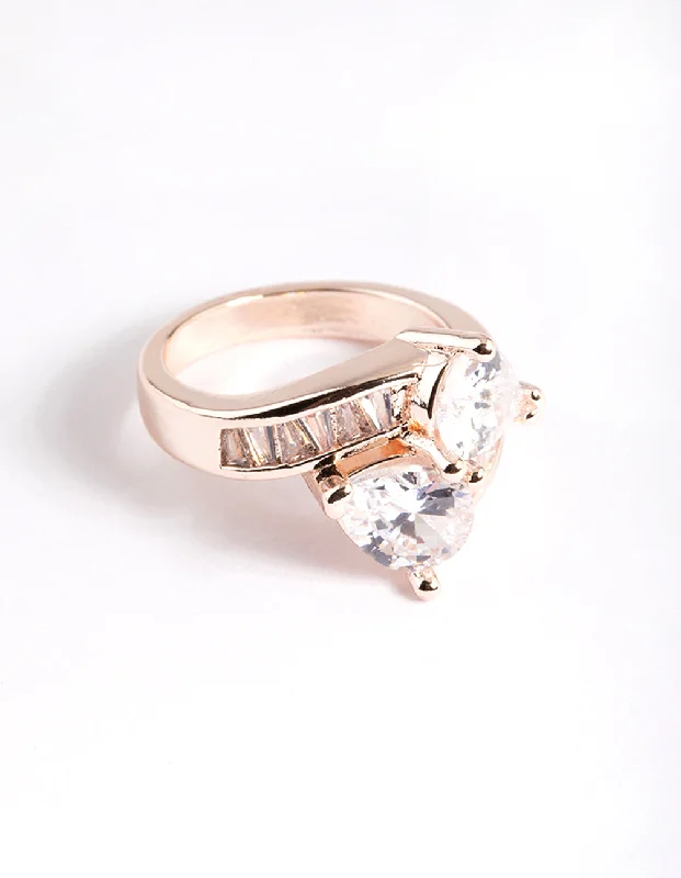 personalized engraved signet ring Rose Gold Cubic Zirconia Pear Crossover Ring