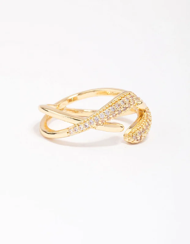 delicate marquise diamond band Gold Plated Pave Interlaced Ring