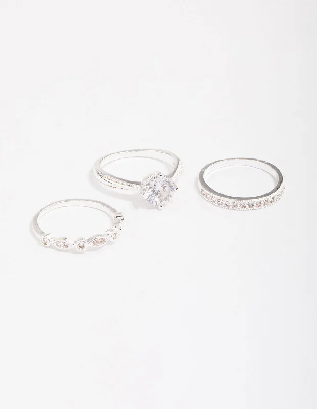 titanium spinner ring anxiety relief Silver Plated Cubic Zirconia Round Stone Ring Pack