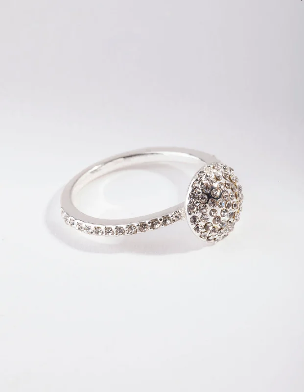 adjustable silver cuff bracelet Silver Diamante Round Ring