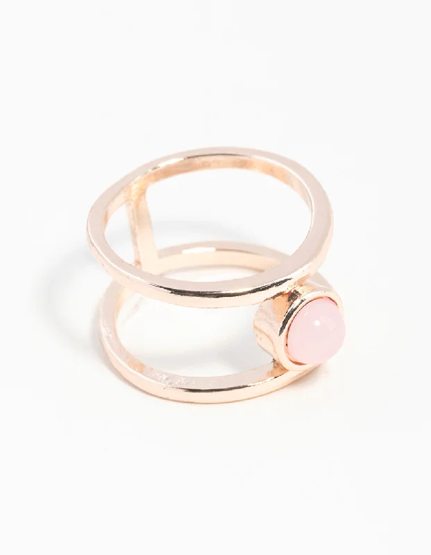 dainty sapphire stacking rings Rose Gold Double Band Centre Stone Ring