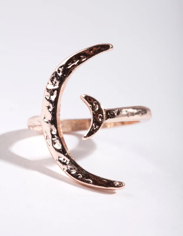 black diamond eternity band Rose Gold Crescent Moon Open Ring