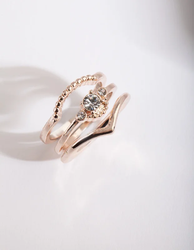 rose gold bar bracelet personalized Rose Gold Diamante 3 Band Ring Stack