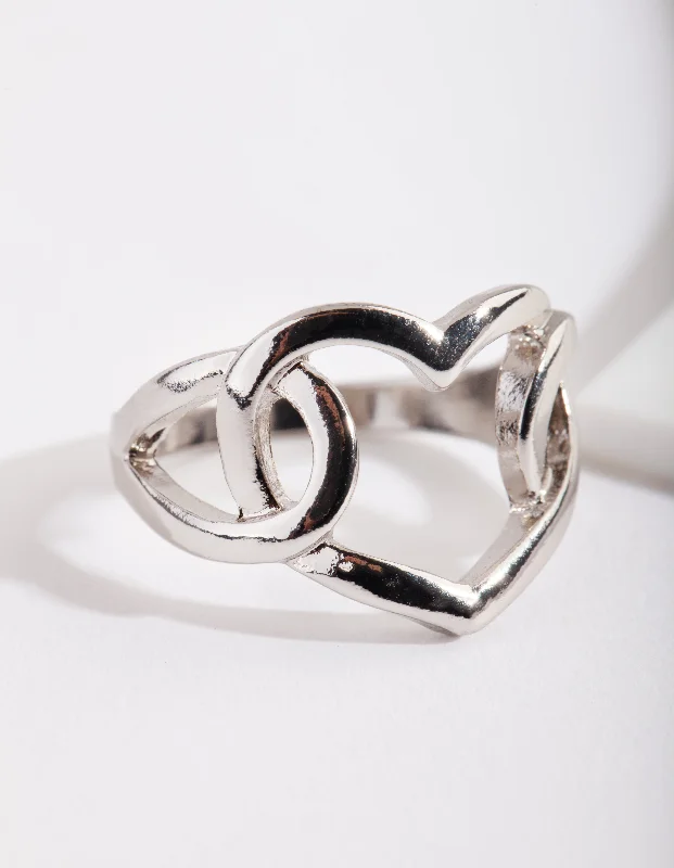 unique blue topaz ring Rhodium Intertwined Heart Ring