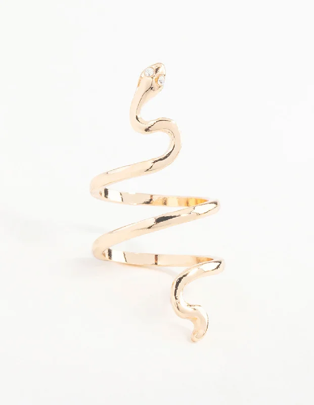 men’s rugged leather bracelet Gold Fine Sleek Snake Ring