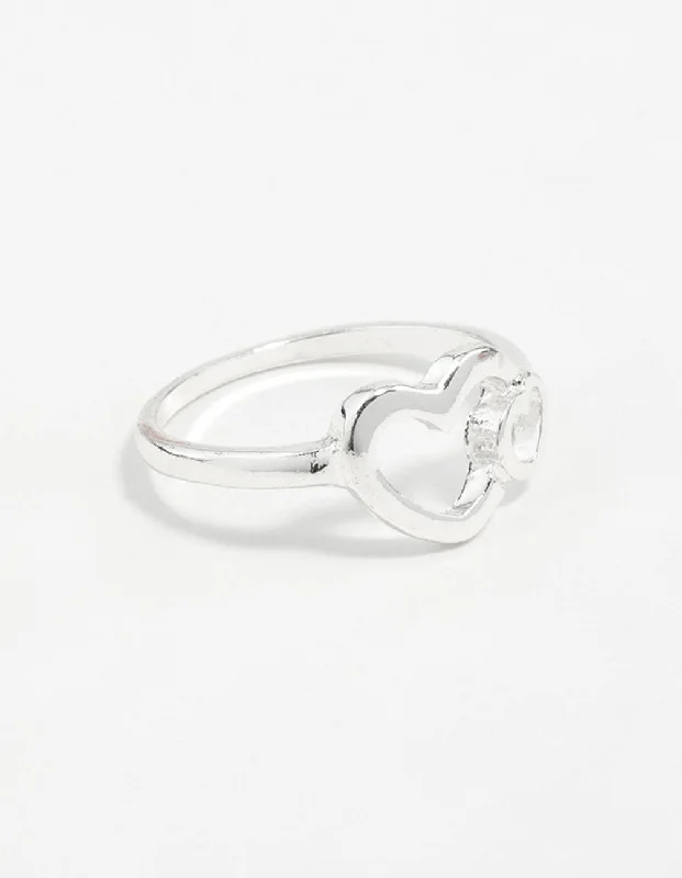 solid gold cartilage hoop Silver Double Heart Ring