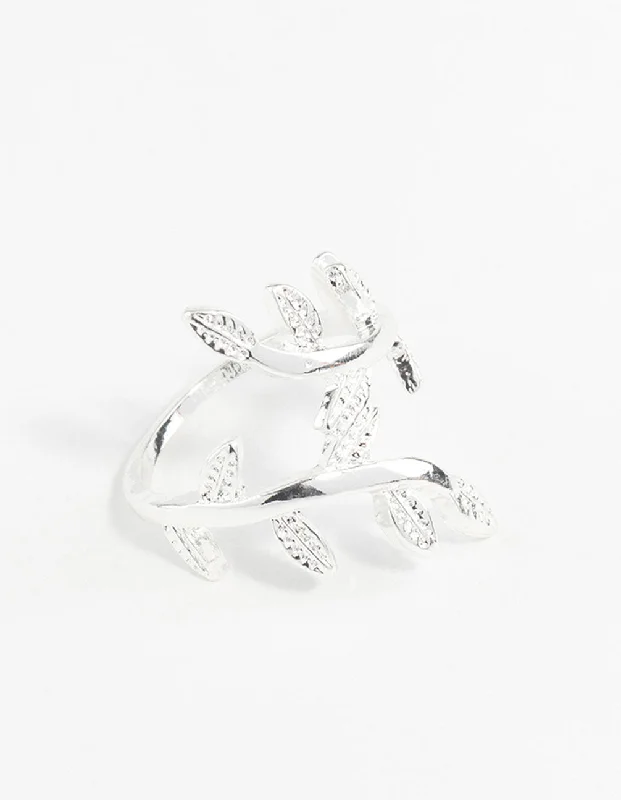 handmade clay bead earrings Silver Leaf Double Band Ring