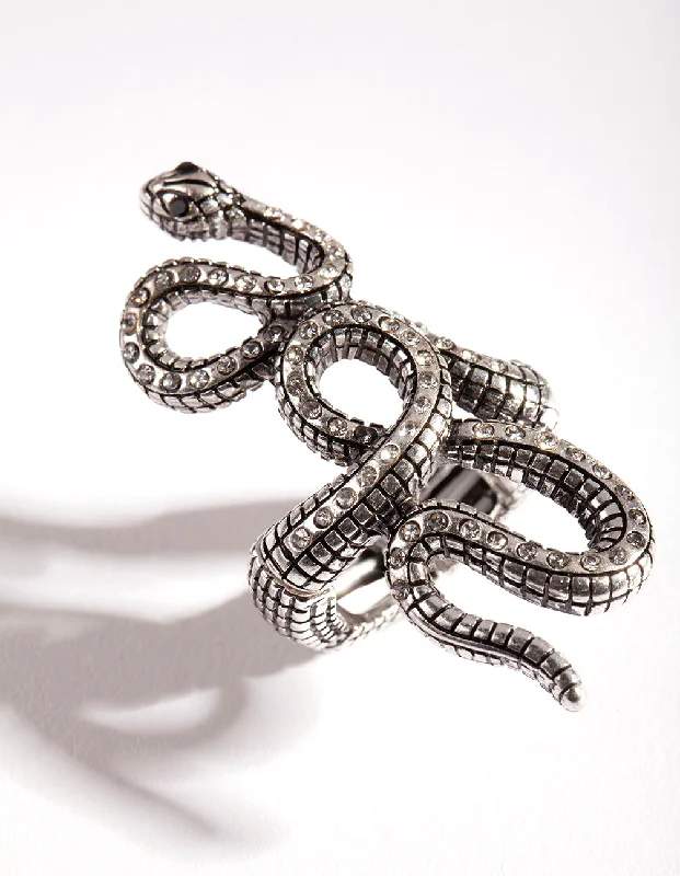 celestial sunburst necklace gold Silver Snake Diamante Stretch Ring