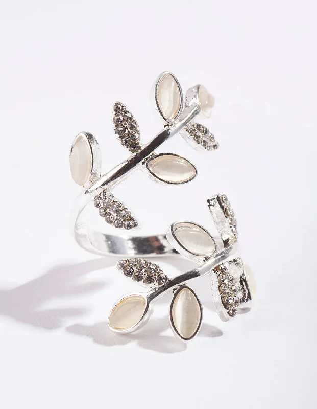 celestial galaxy planet earrings Silver Leaf Wrapped Ring