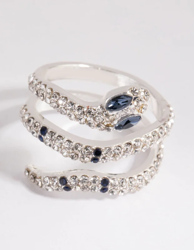 handmade leather cuff bracelet Silver Diamante Blue-Eyed Snake Ring