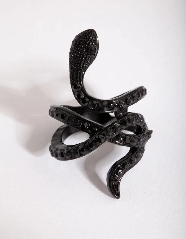 vintage Victorian brooch pin Black Diamante Snake Ring
