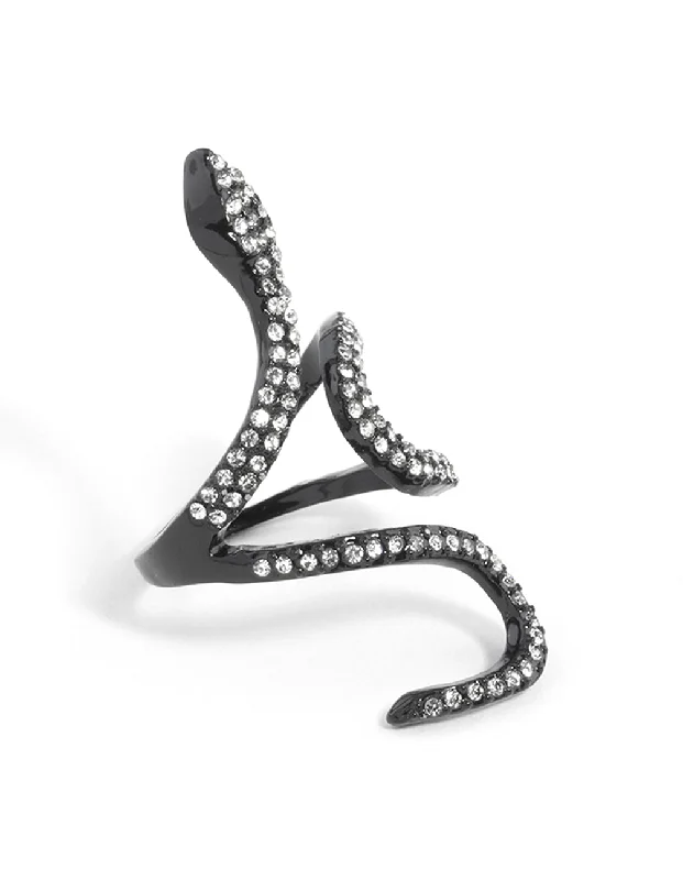 sterling silver infinity bracelet Black Diamante Swirl Snake Ring