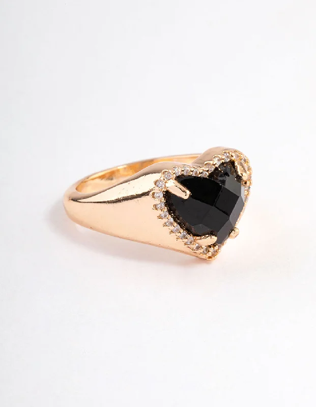 infinity loop ring rose gold Gold Black Statement Heart Ring