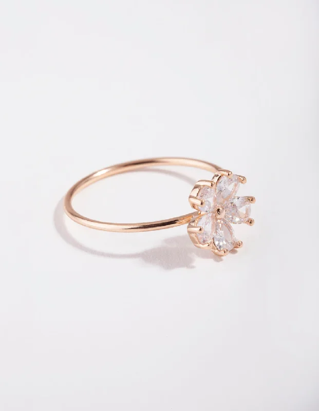 handmade lava stone bracelet Rose Gold Cubic Zirconia Daisy Ring