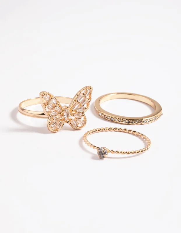 bold statement cuff bracelet Gold Butterfly Ring Pack