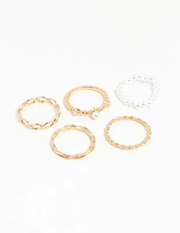 rose gold infinity bracelet Gold Pearl & Twist Ring 5-Pack
