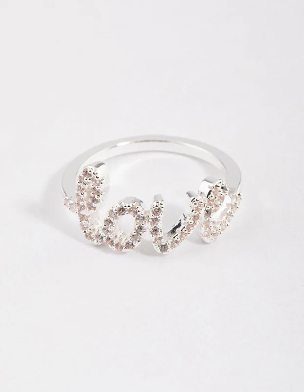 handmade copper wire ring Silver Plated Love Script Ring