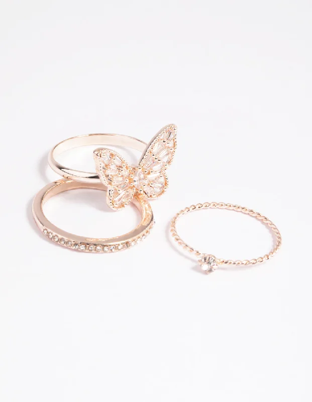 white opal engagement ring Rose Gold Butterfly Ring Pack