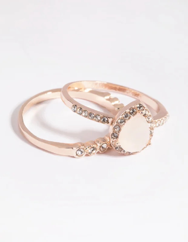 minimalist sapphire drop necklace Rose Gold Cat Eye Ring Stack Pack