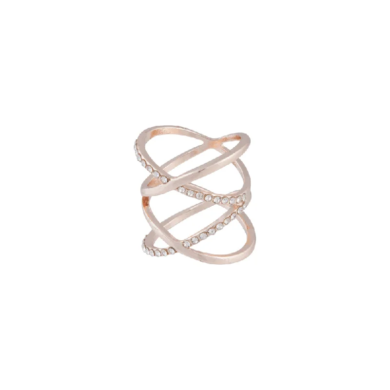braided gold chain bracelet Rose Gold Diamante Double Crossover Ring