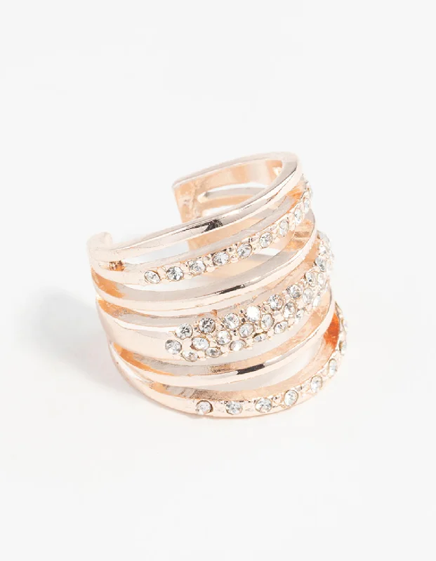 unique zodiac constellation necklace Rose Gold Six Layer Diamante Band Ring