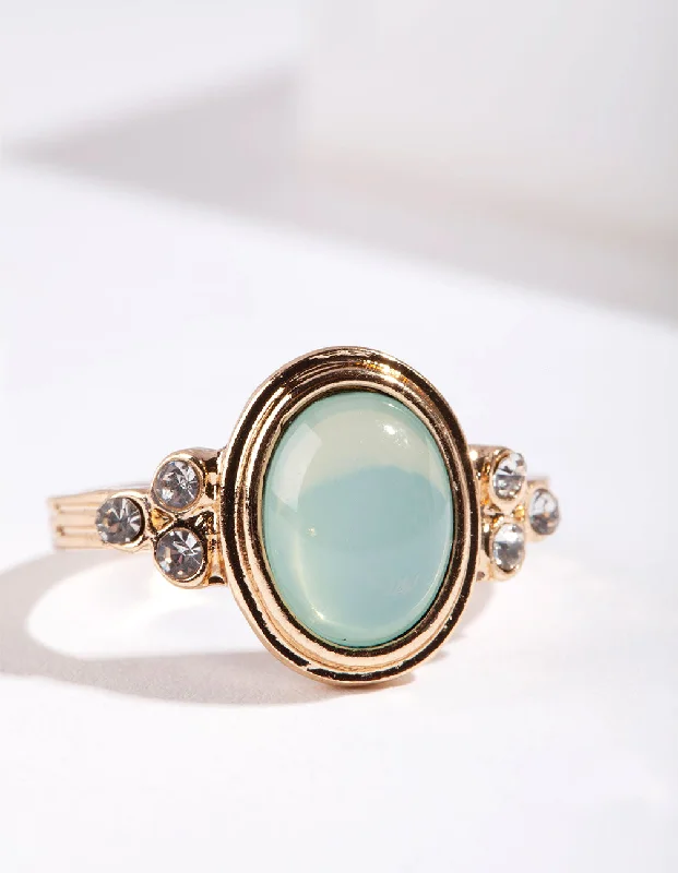 dainty feather charm necklace Gold Oval Diamante Ring