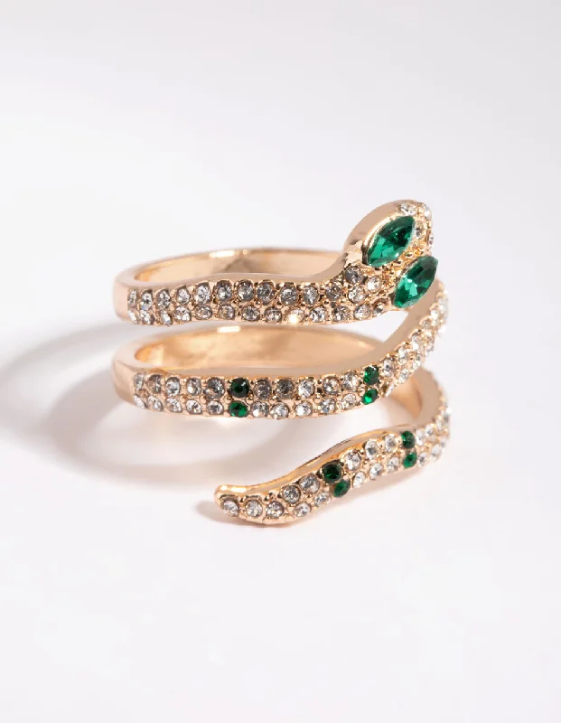 black diamond stud earrings Gold Diamante Snake Ring