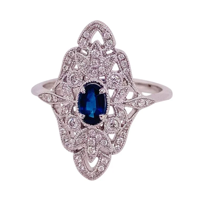 modern infinity signet ring Art Deco Sapphire & Diamond Ring