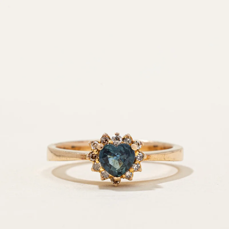 Sapphire & Diamond Halo Heart Ring | 0.30ct, 0.10ctw | SZ 5.75 |