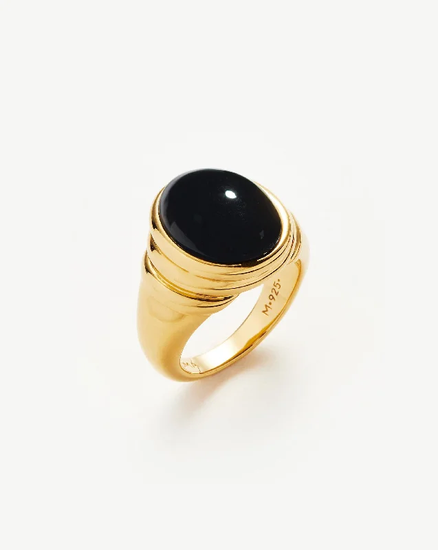 Savi Ridge Oval Gemstone Chunky Ring | 18ct Gold Vermeil/Black Onyx