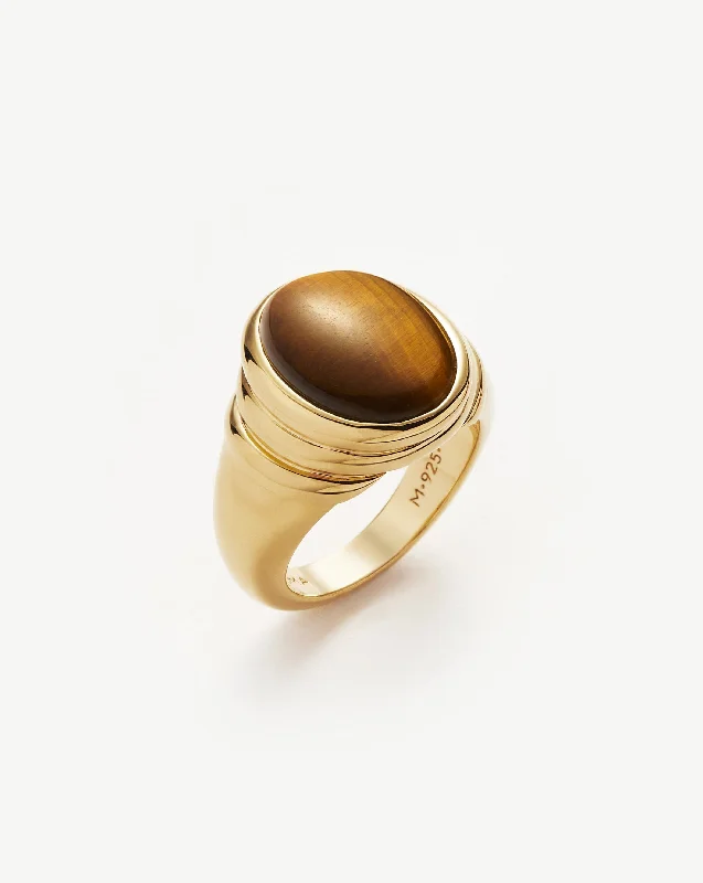 Savi Ridge Oval Gemstone Chunky Ring | 18ct Gold Vermeil/Tigers Eye