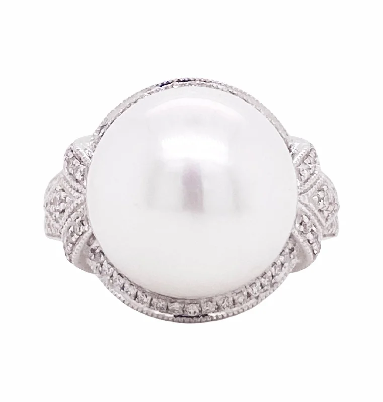 unique tribal silver ring Pearl & Diamond Statement Ring