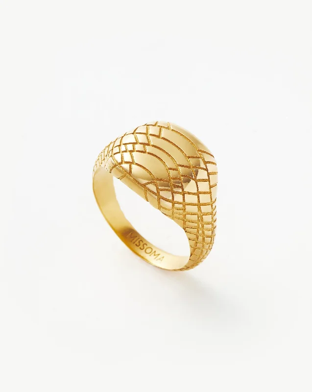 Serpent Textured Signet Ring | 18ct Gold Plated