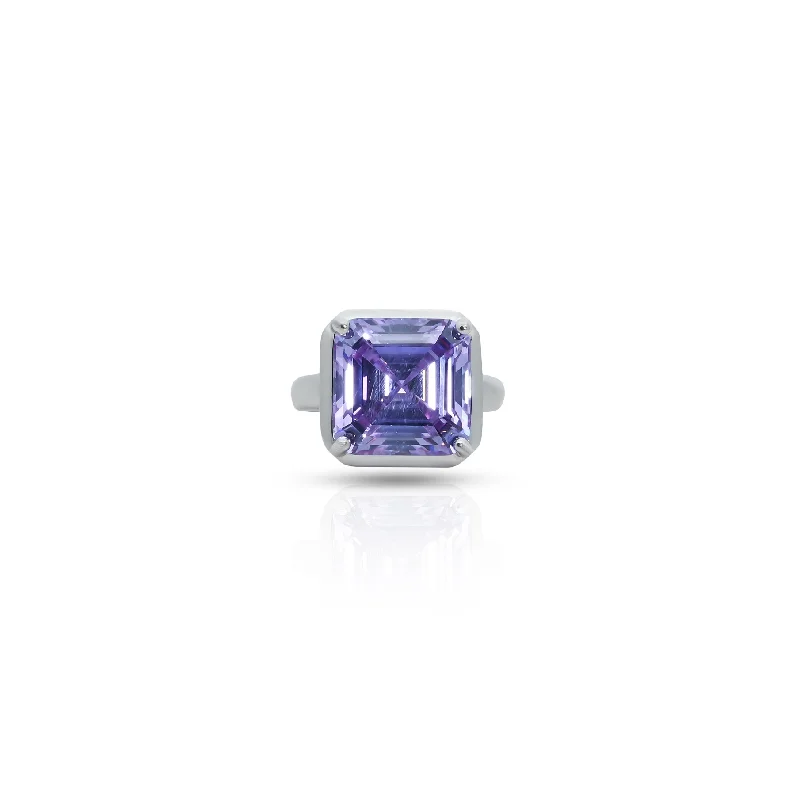 art deco diamond bracelet Silver Center Purple Square Shape Gem Stone Ring for Boys