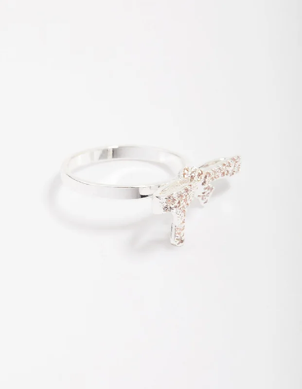 emerald-cut aquamarine necklace Silver Cubic Zirconia Bow Ring
