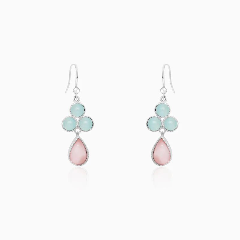 Silver Dual Tone Chalcedony Flower Drop Earrings