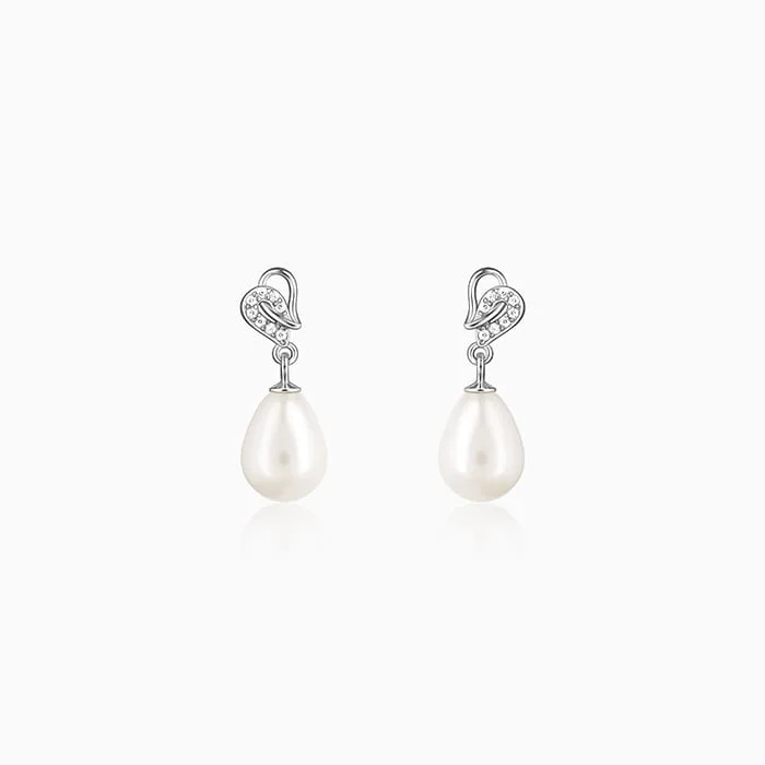 Silver Elegant Pearl Drop Earrings