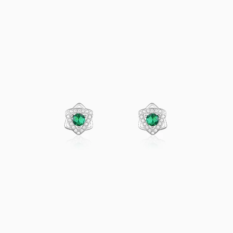 Silver Emerald Green Star Earrings