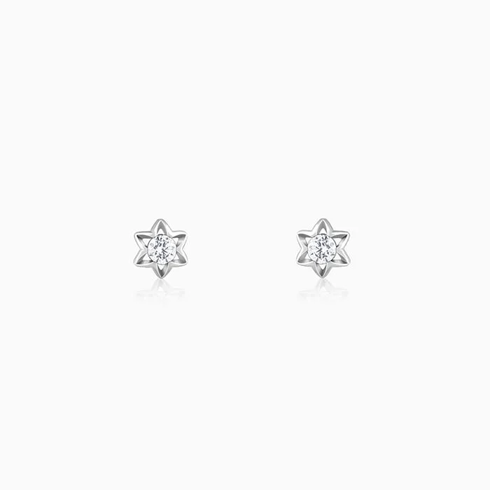 Silver Flower Star Stud Earrings