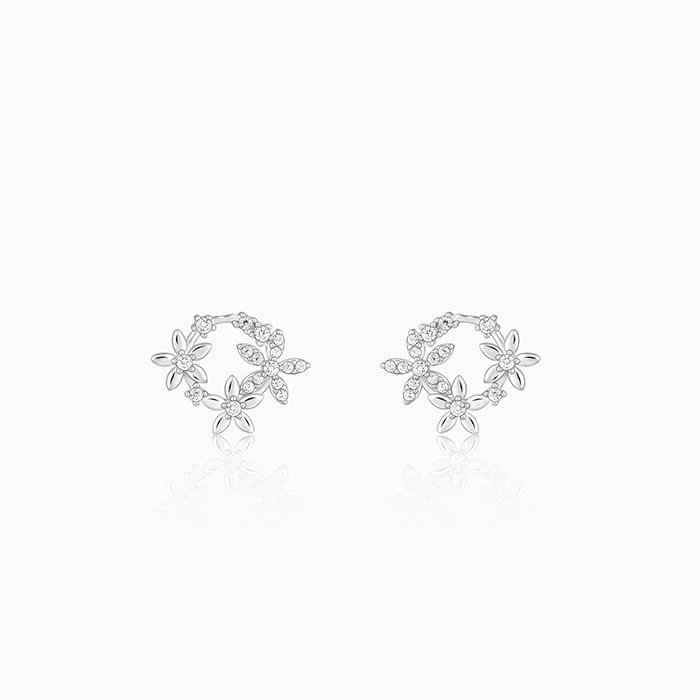 Silver Flower Wreath Stud Earrings