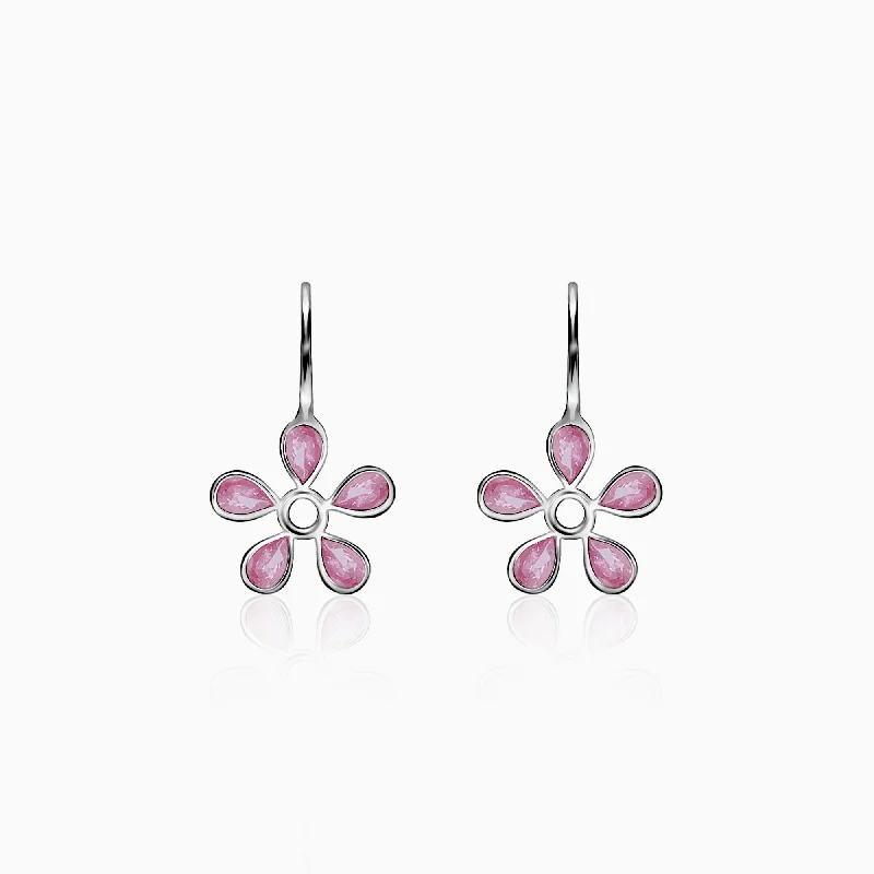 Silver Pink Dahlia Earrings