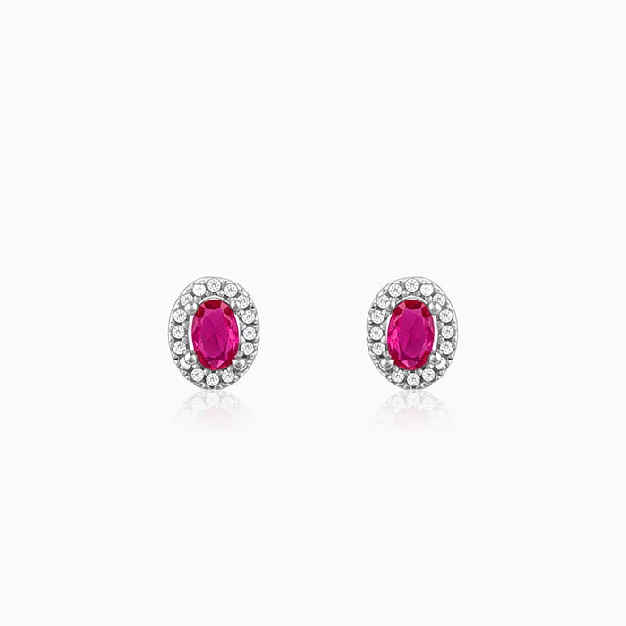 Silver Pink Oval Halo Studs