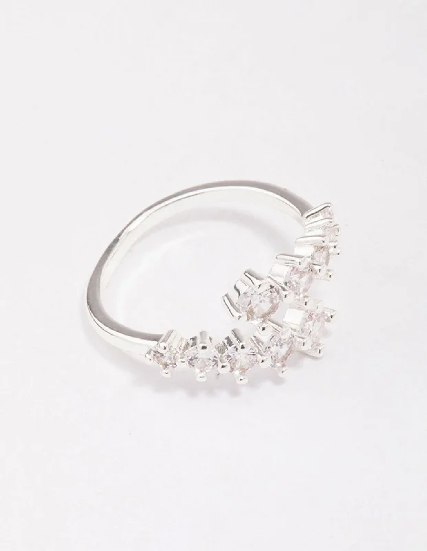 black stainless steel signet ring Silver Plated Graduating Cubic Zirconia Wrap Ring