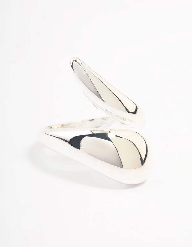 dainty butterfly pendant necklace Silver Plated Pointed Swoop Ring