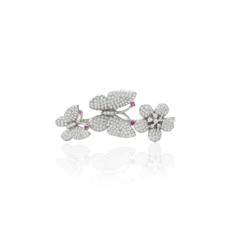 men’s titanium ring with diamonds Silver Premium Butterfly Dual Finger Girls Ring