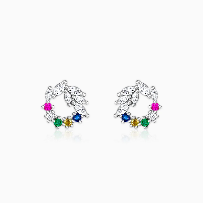 Silver Rainbow Wreath Stud Earrings