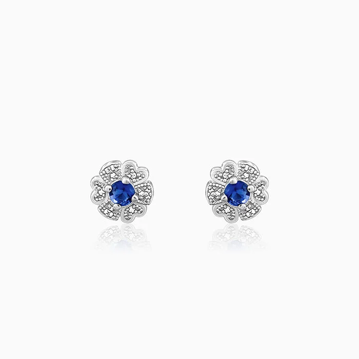 Silver Royal Blue Bloom Studs